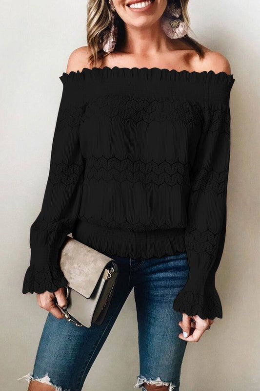Rana - Elegante blusa off-shoulder a maniche lunghe