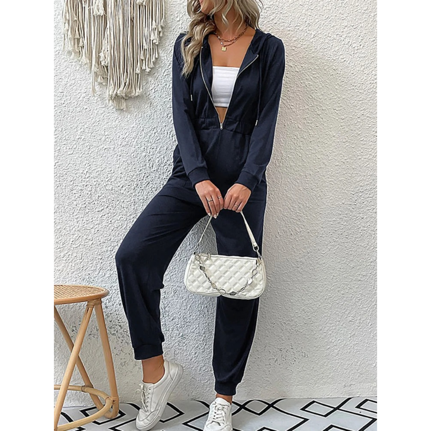 Veronique - Tuta casual a maniche lunghe con cerniera e capuccio