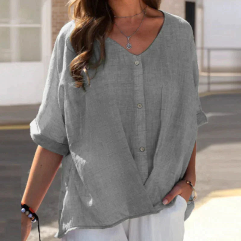 Ninette - Blusa abbottonata morbida con scollo a V