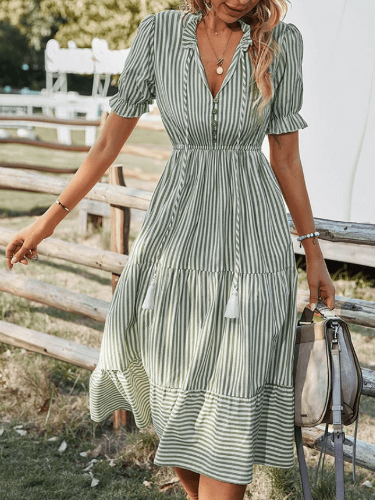 Pretzel - Abito midi casual a righe con gonna svasata