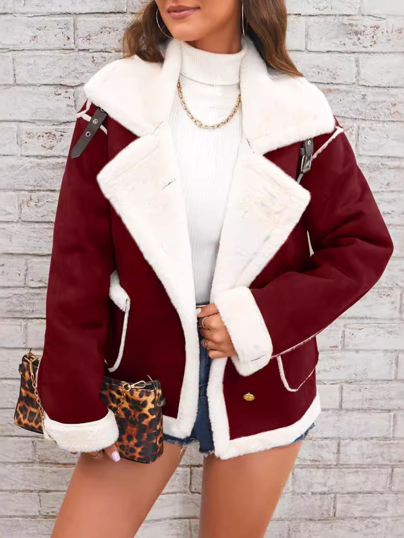 Jaclyn - Caldo cappotto oversize in pelle scamosciata con pelliccia sintetica