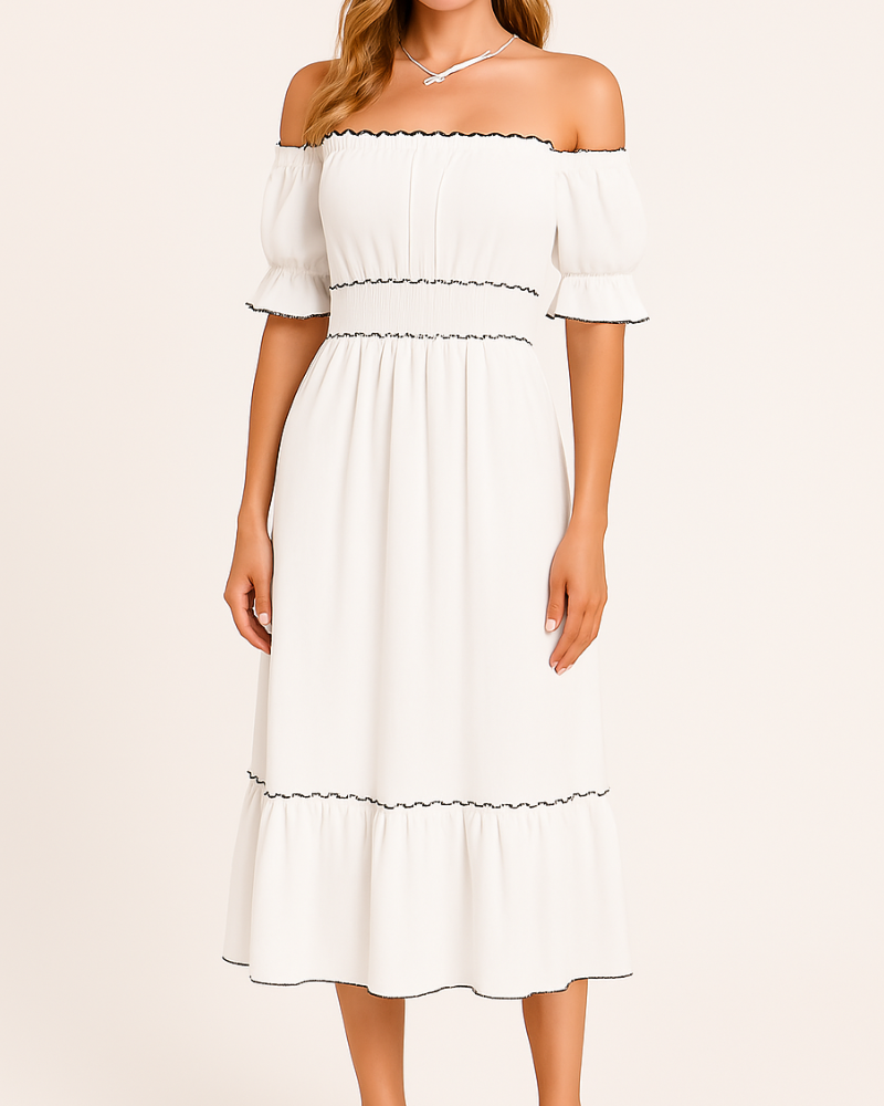 Nina - Elegante abito midi con spalle scoperte