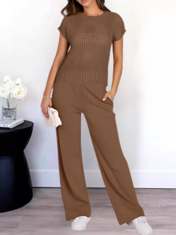 Delphine - Completo casual con top in maglia traforata e pantaloni a gamba larga