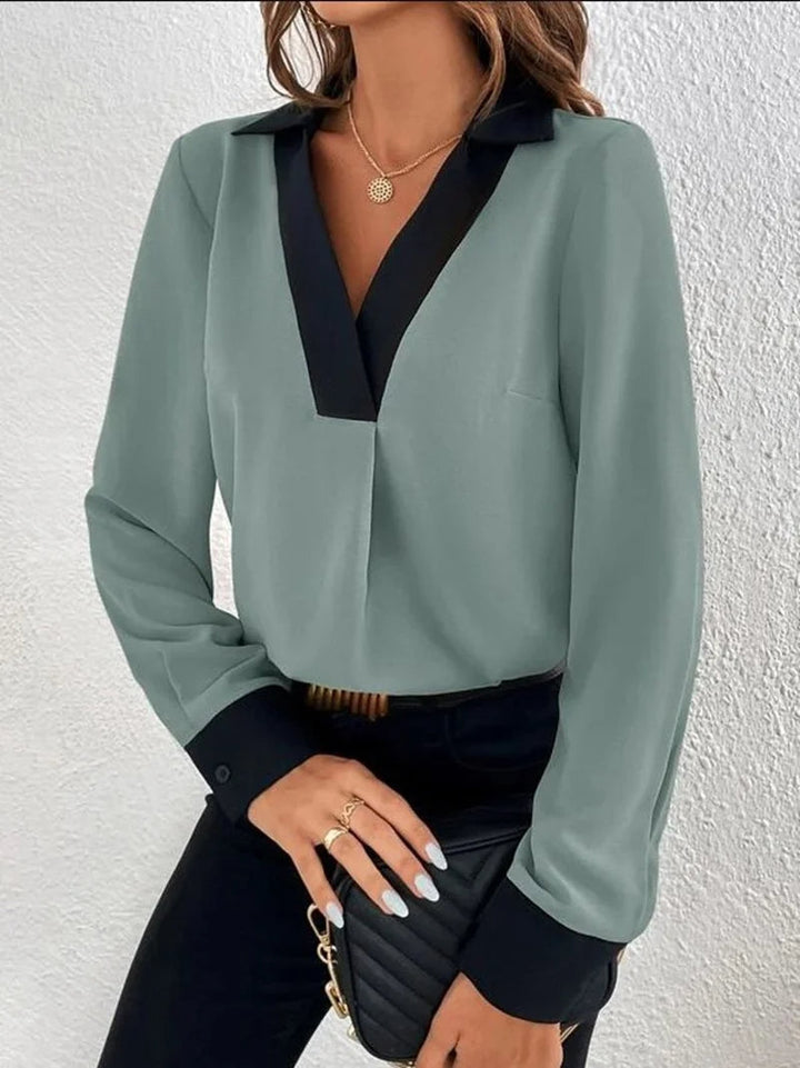 Eunike - Elegante Blusa con Maniche Lunghe e Scollatura a V Profonda