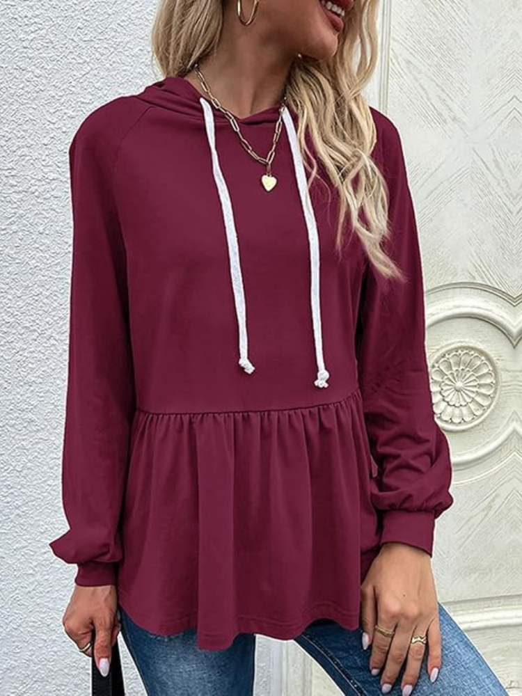 Nerida - Maglione casual con maniche lunghe, volant e cappuccio