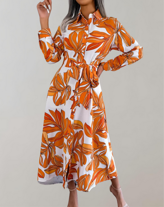 Rhosyn - Elegante abito camicia a maniche lunghe con cintura