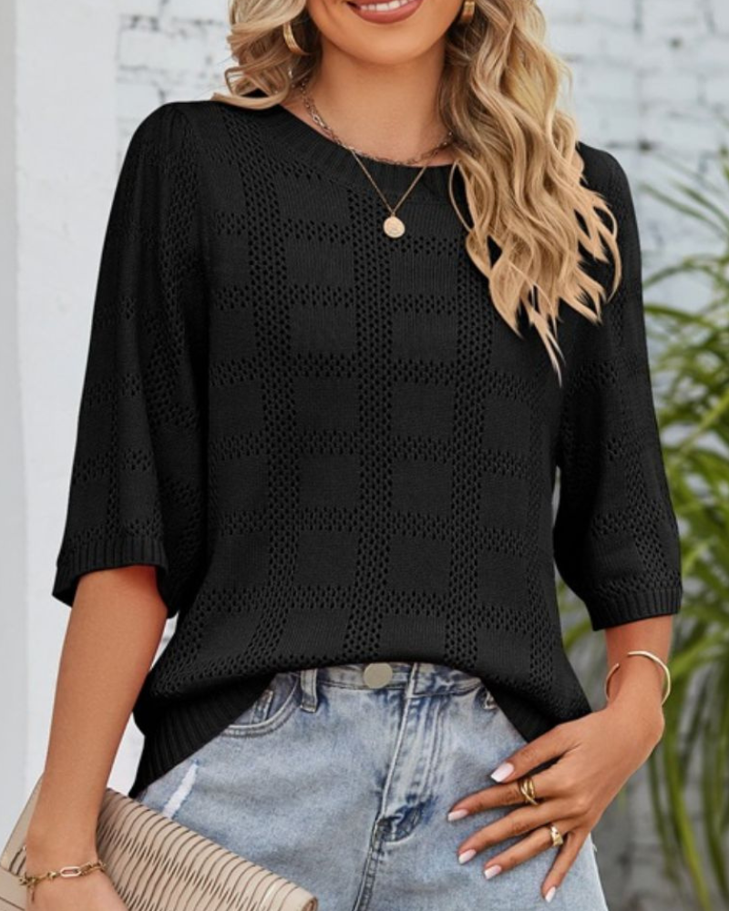 Amira - Elegante blusa con maniche a metà e dettagli traforati