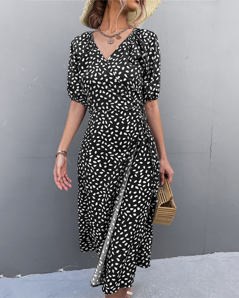 Aicelle - Elegante abito midi leopardato con scollo a V