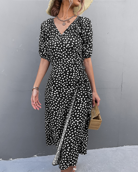Aicelle - Elegante abito midi leopardato con scollo a V