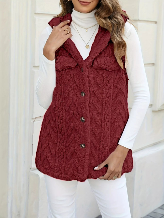 Quintina - Elegante gilet con cappuccio e bottoni frontali