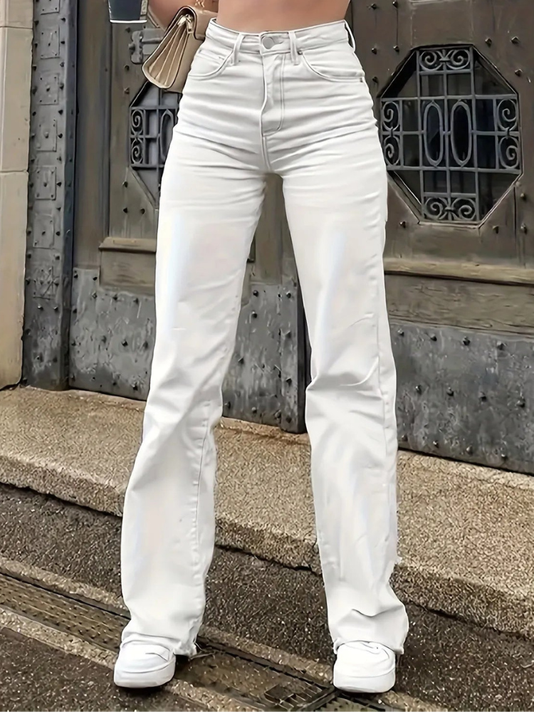 Elisse - Jeans casual a vita alta e gamba larga