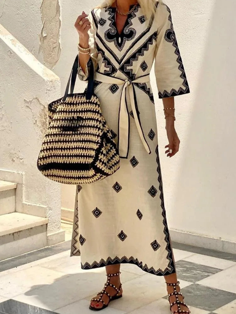 Zariah - Elegante Abito Vintage con Maniche a Metà