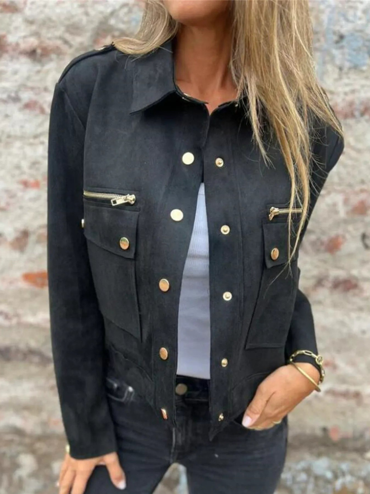 Kandace - Elegante giacca in camoscio con zip e tasche frontali