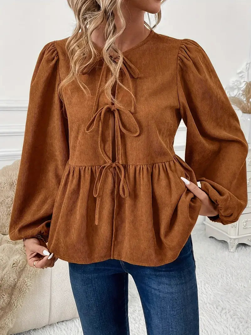 Adeline - Elegante camicetta con coulisse e maniche a sbuffo
