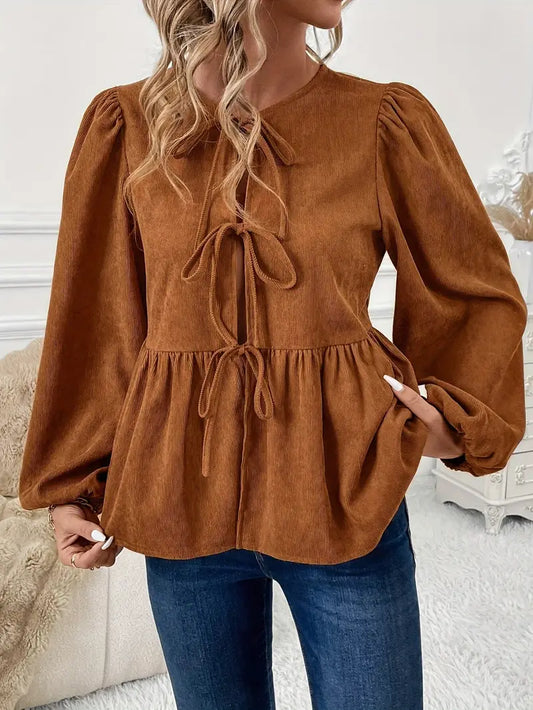 Adeline - Elegante camicetta con coulisse e maniche a sbuffo