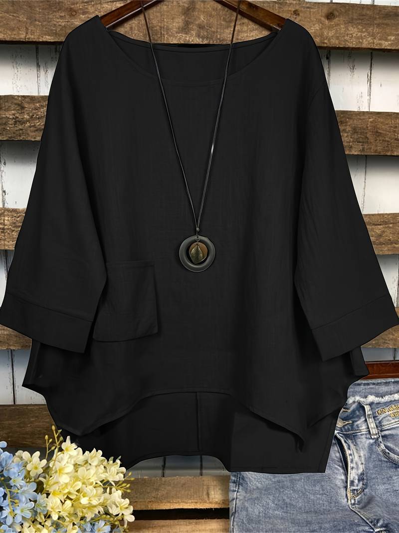 Dianna - Blusa Casual Scollo Tondo e Taglio Lungo