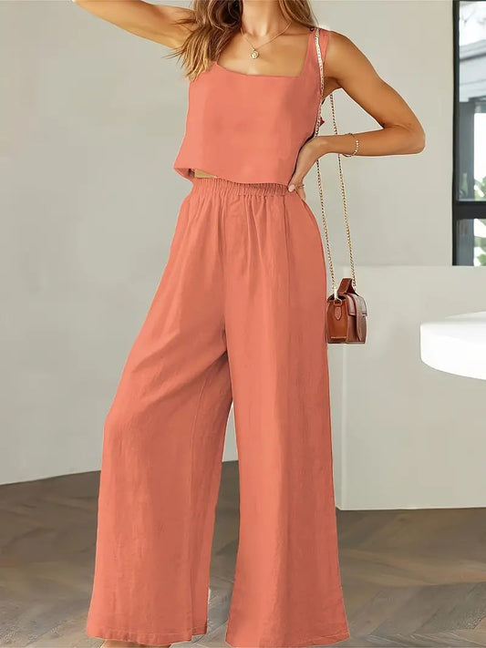 Xandrine - Top senza maniche casual e pantaloni a gamba larga