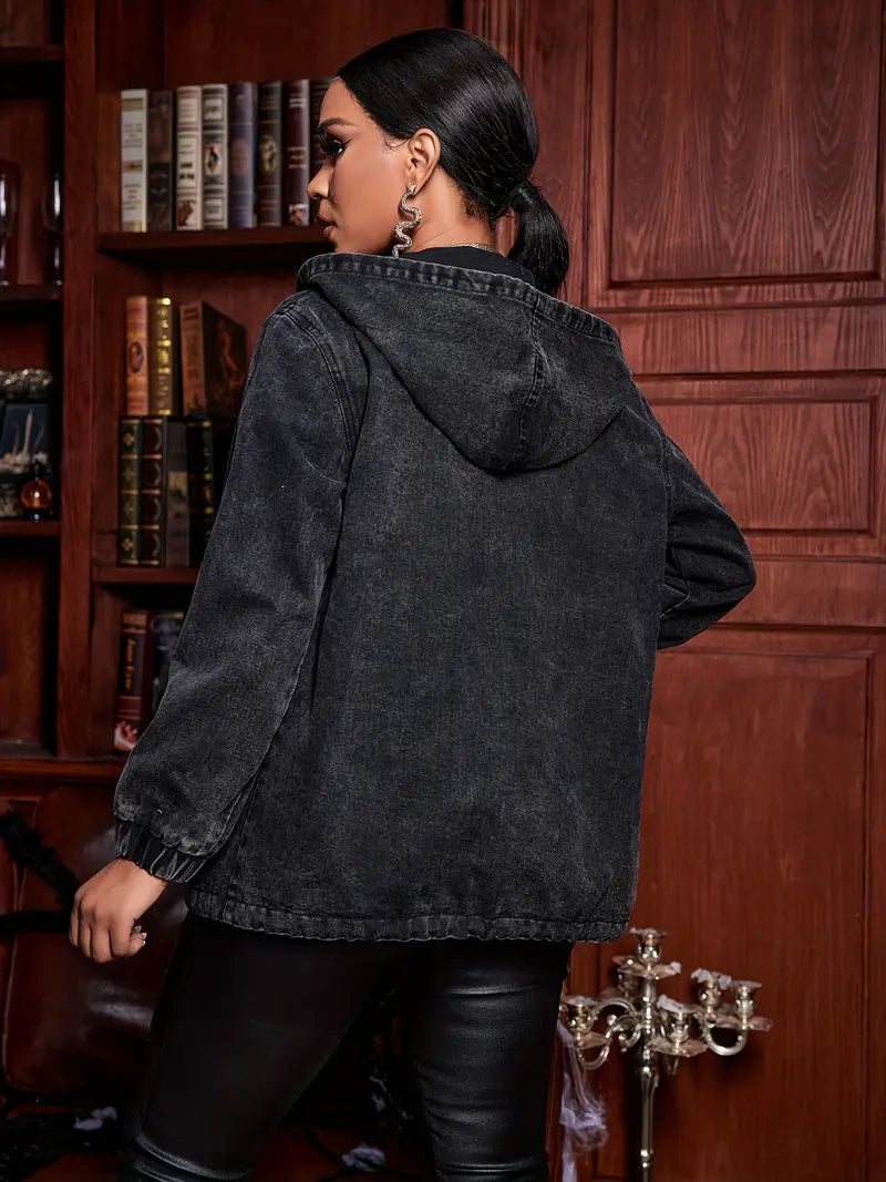 Nadine - Giacche di jeans con zip frontale e cappuccio