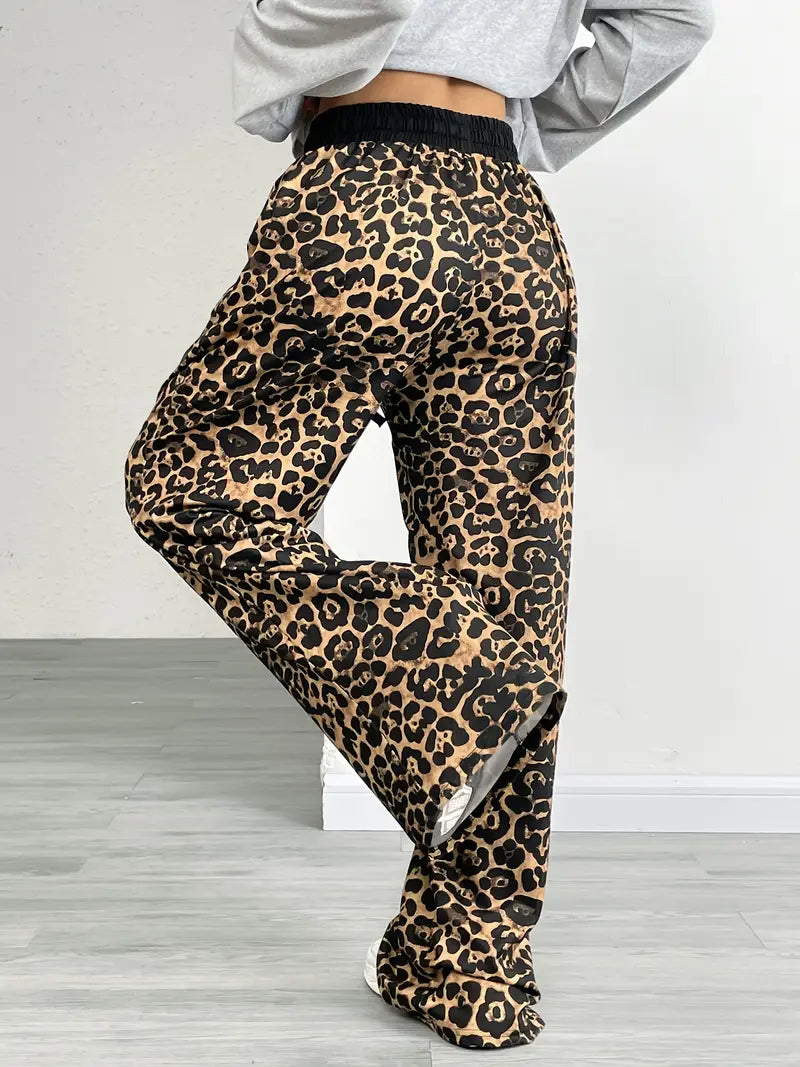 Johanne - Pantaloni con coulisse e stampa leopardata foderati in peluche