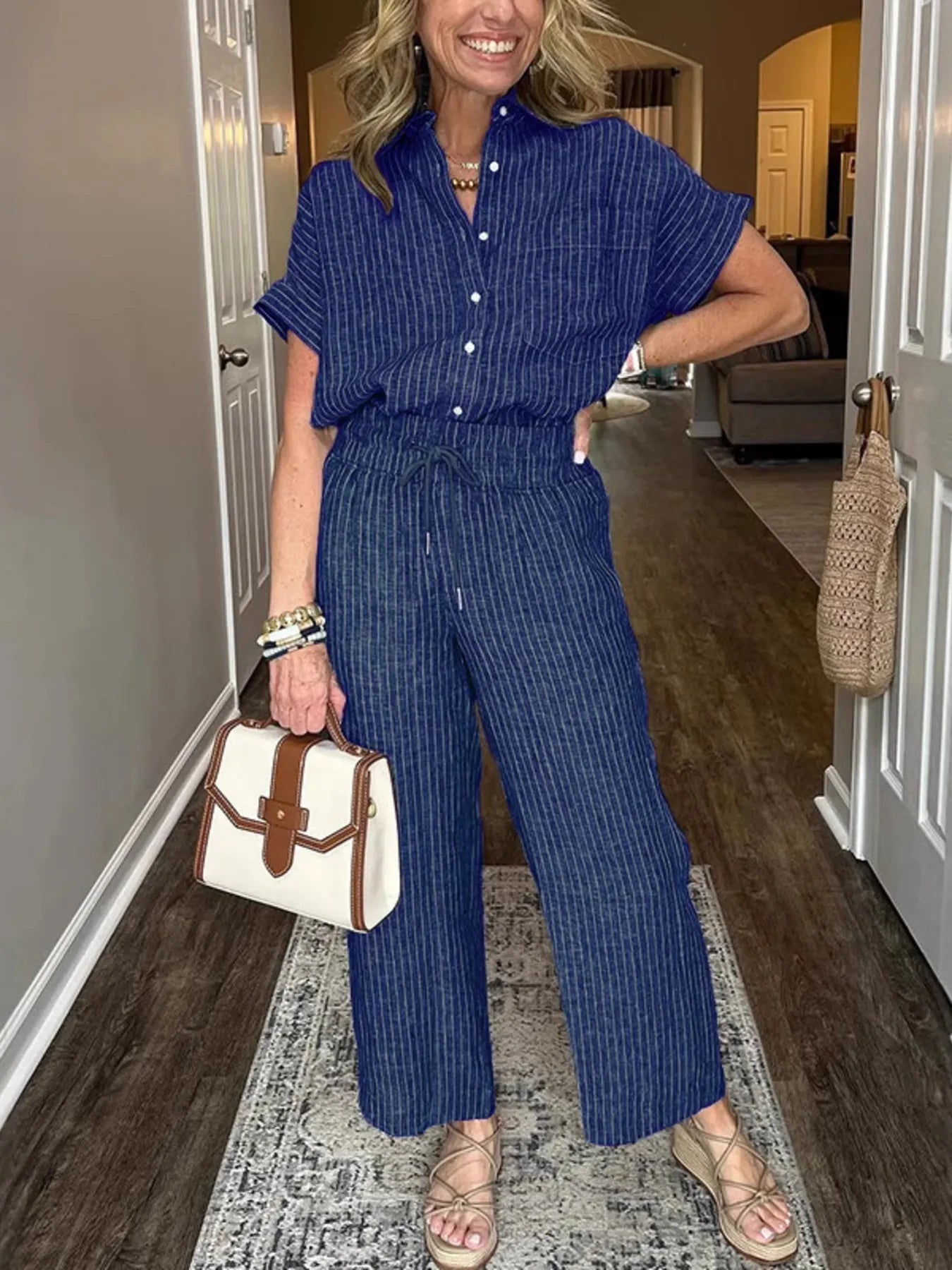 Malou - Completo casual con camicia larga abbottonata e pantaloni ampi