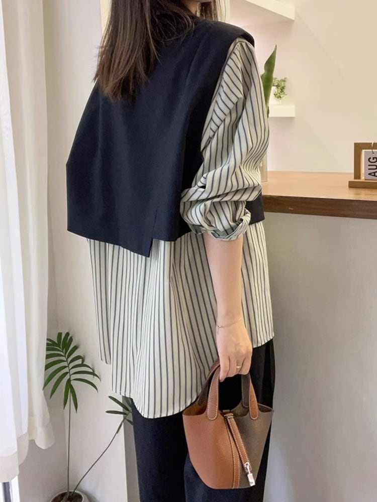Matilda - Elegante top patchwork a righe