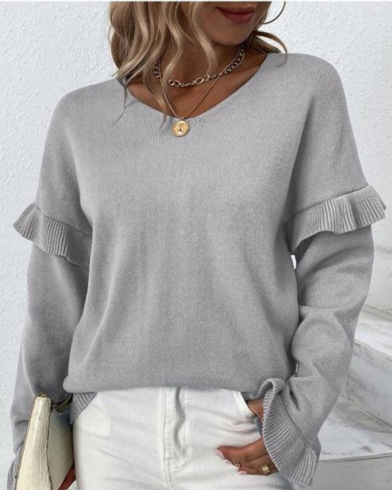 Shireen - Elegante Blusa Ampia a Maniche Lunghe con Volant