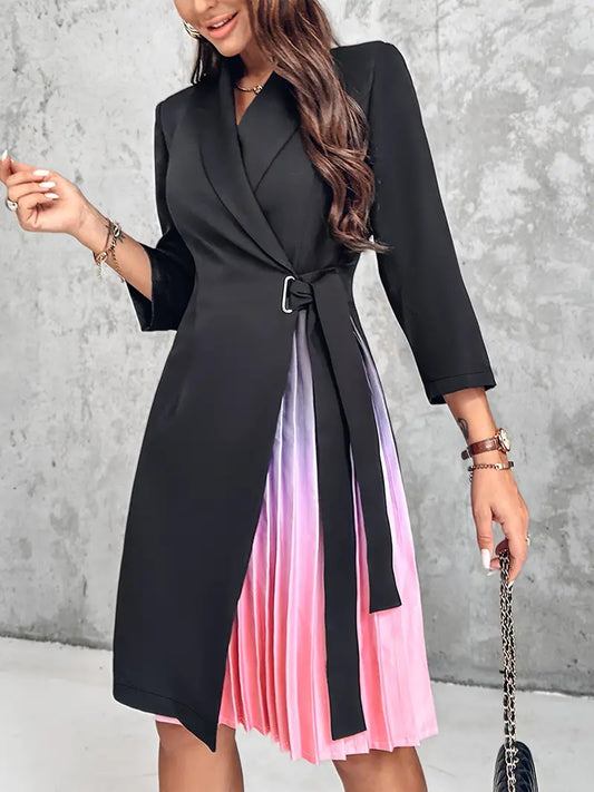 Lorraine - Elegante abito blazer con pieghe e sfumatura di colore