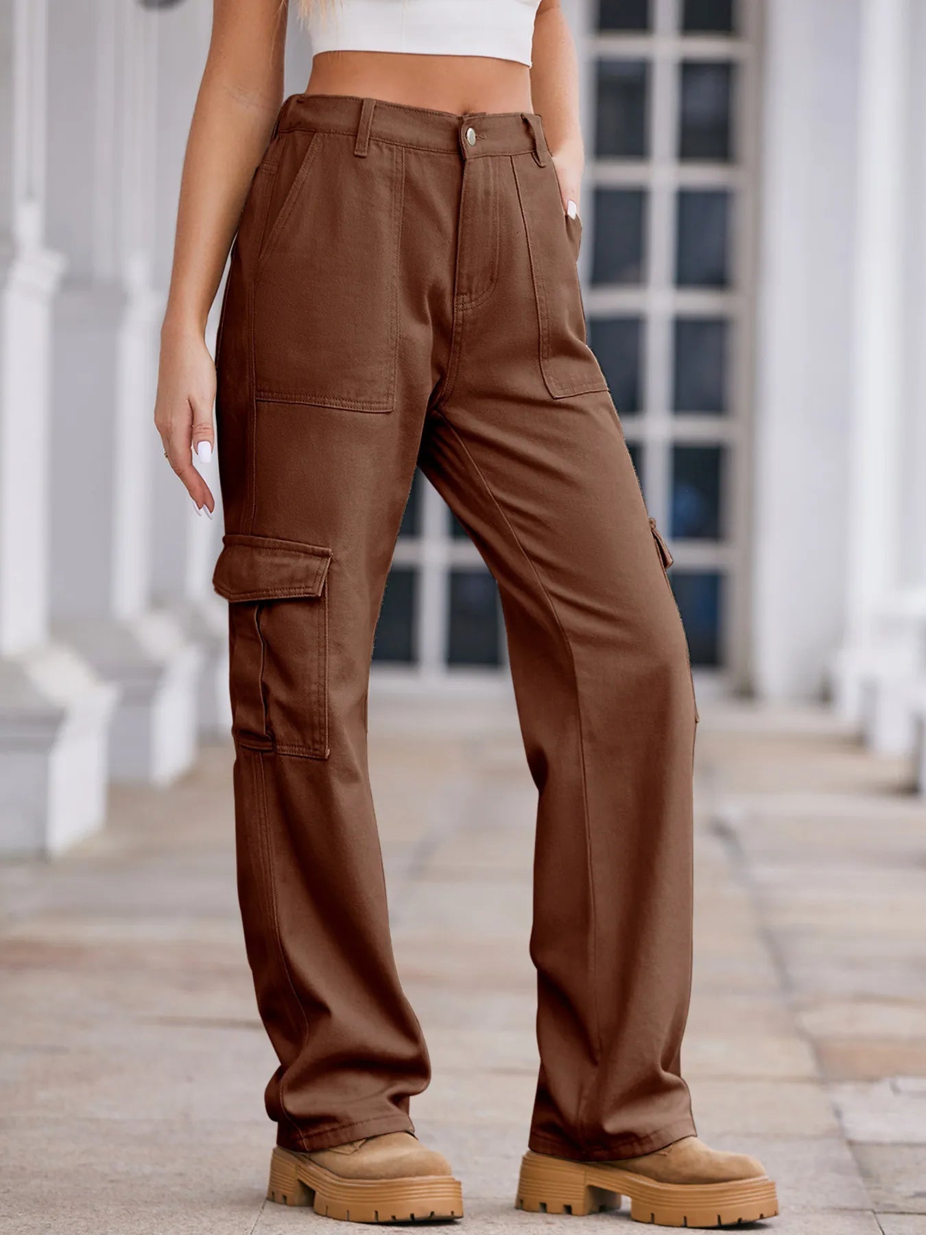 Diane - Jeans cargo casual a vita alta