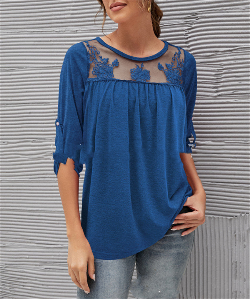 Evelyn - Blusa casual in pizzo plissettato