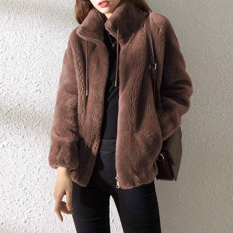 Lannie - Giacca casual in pile caldo con zip