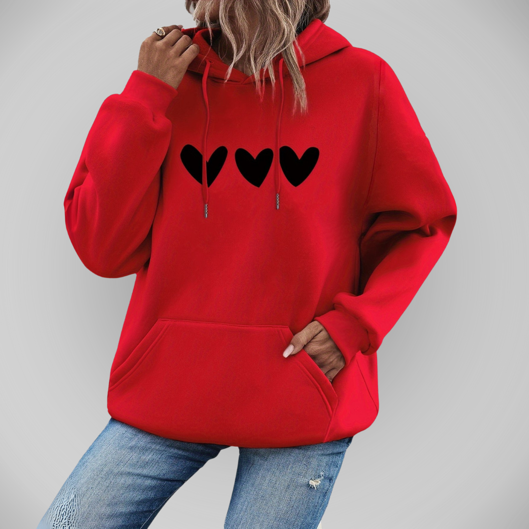 Hyacinth - Elegante felpa casual con cappuccio e stampa di cuori