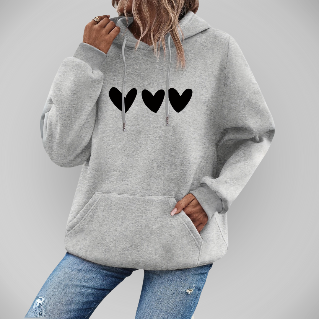 Hyacinth - Elegante felpa casual con cappuccio e stampa di cuori