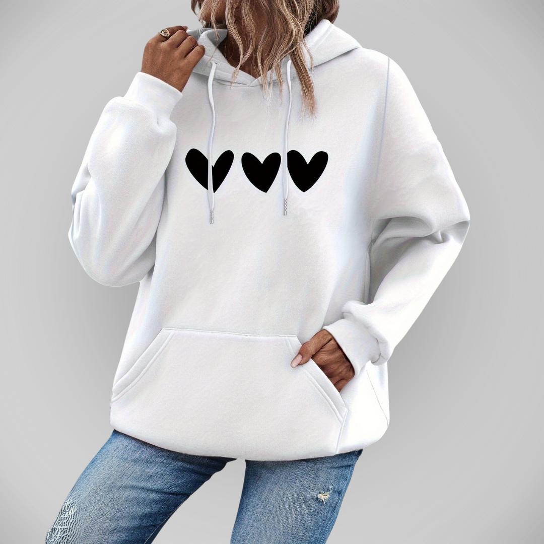 Hyacinth - Elegante felpa casual con cappuccio e stampa di cuori