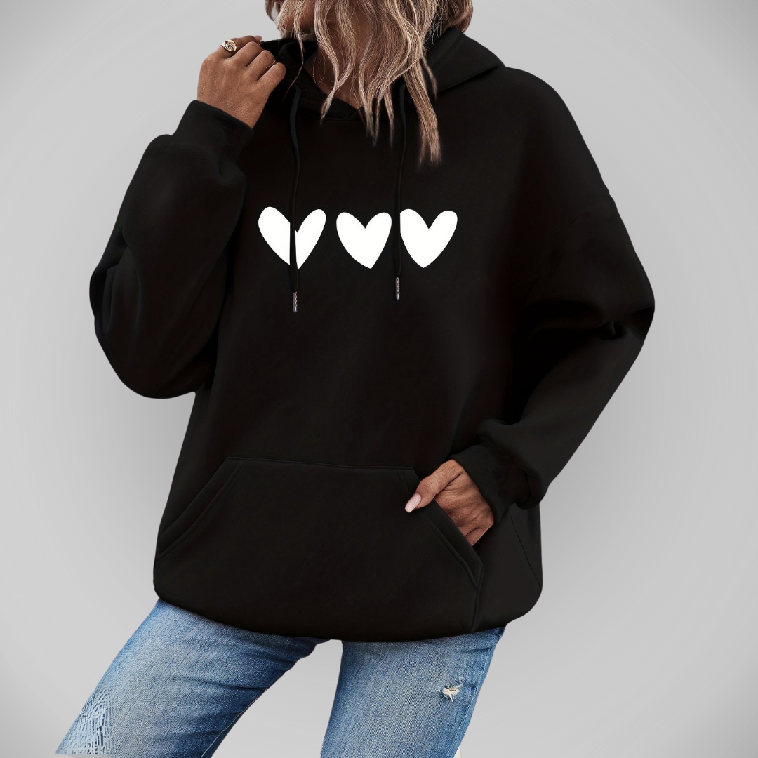 Hyacinth - Elegante felpa casual con cappuccio e stampa di cuori