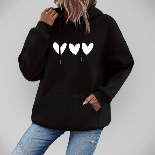Hyacinth - Elegante felpa casual con cappuccio e stampa di cuori