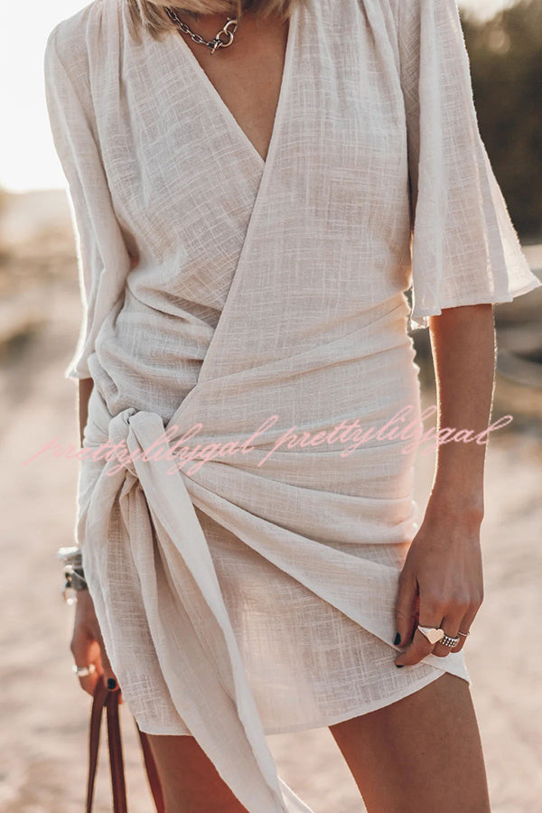 Helena - Mini Abito a Portafoglio Annodato in Misto Cotone e Lino Easy Breezy