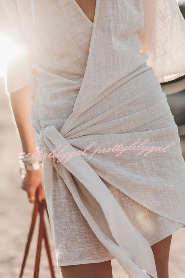 Helena - Mini Abito a Portafoglio Annodato in Misto Cotone e Lino Easy Breezy