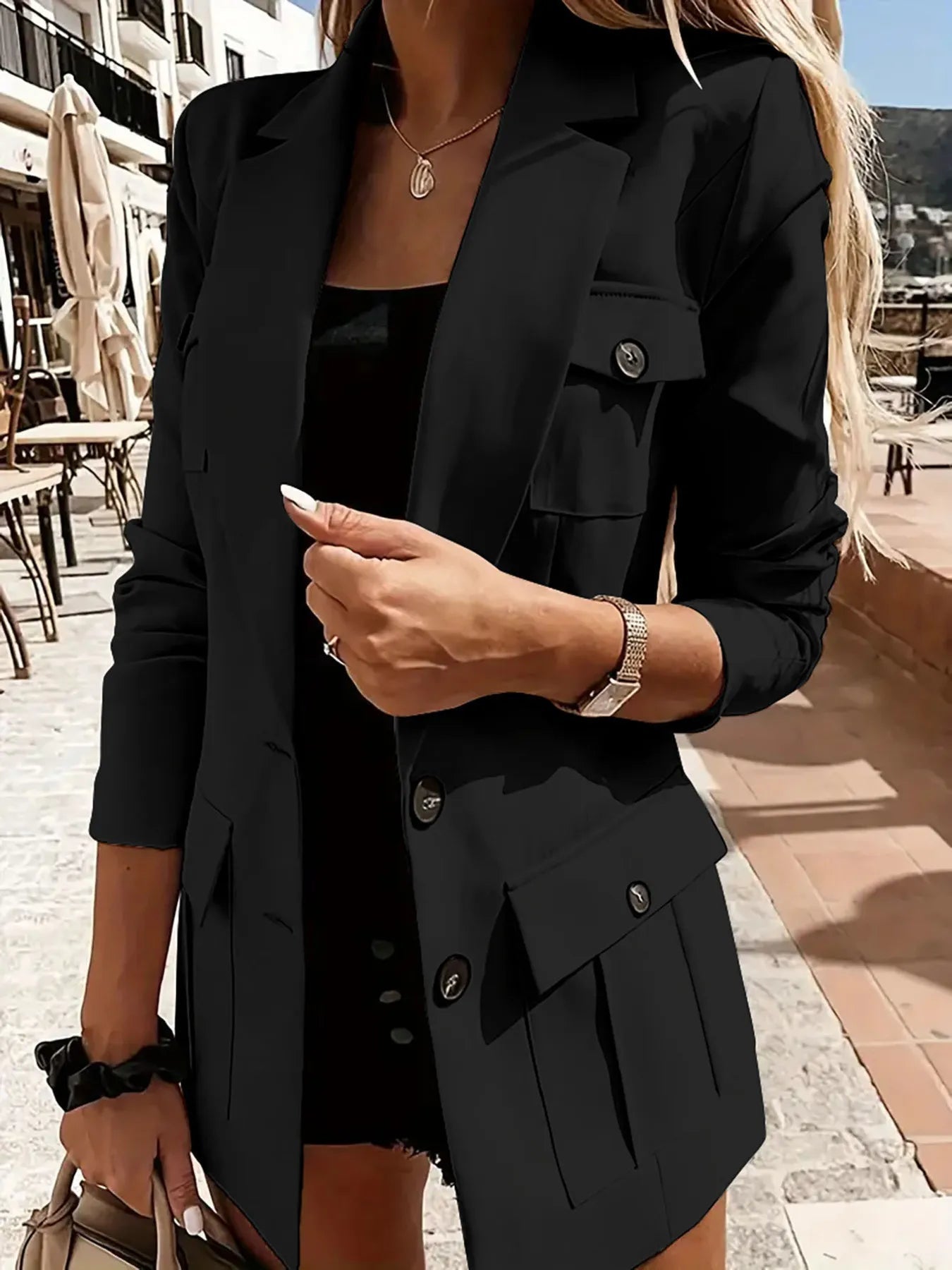 Evarine - Elegante blazer a maniche lunghe con collo a revers