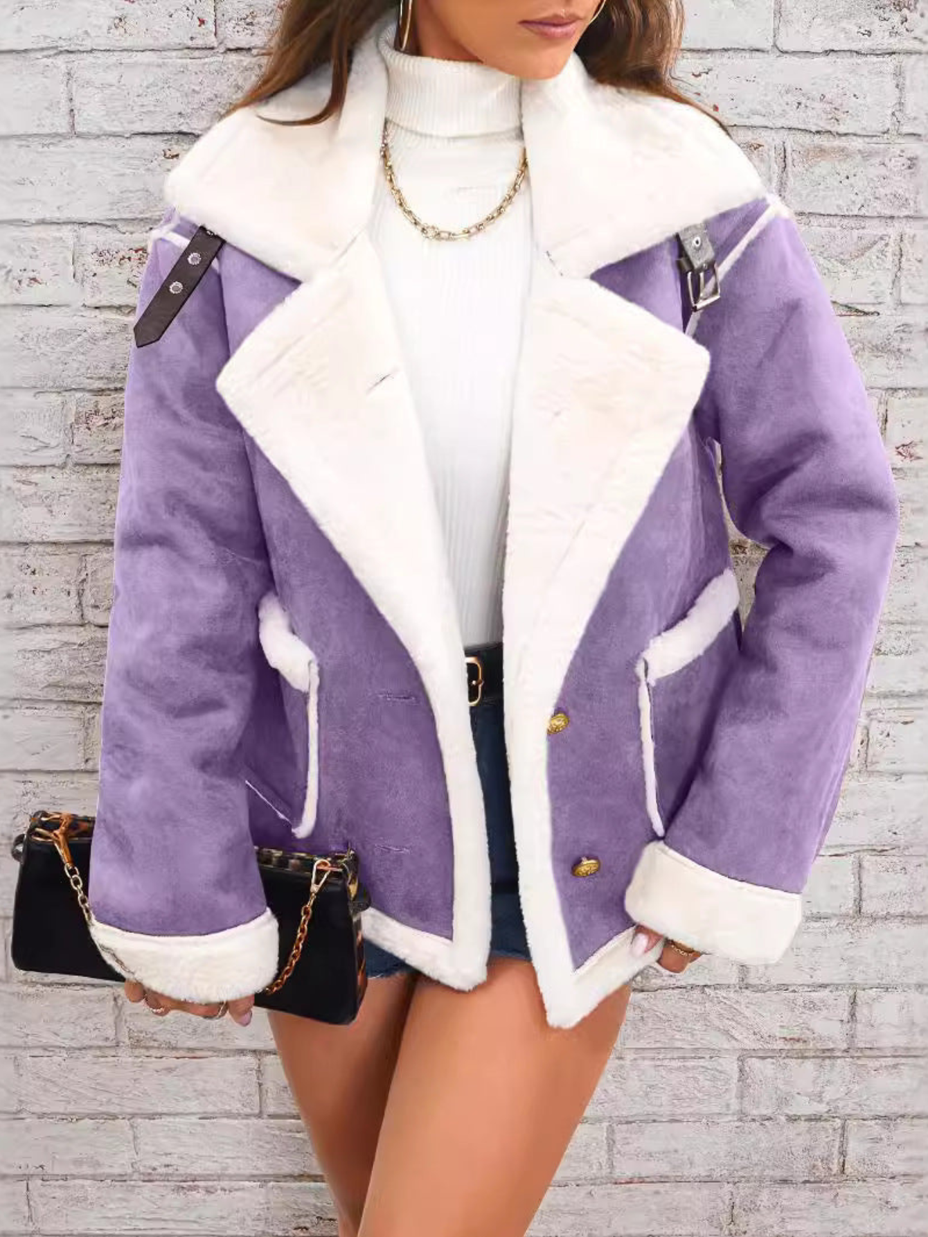 Jaclyn - Caldo cappotto oversize in pelle scamosciata con pelliccia sintetica