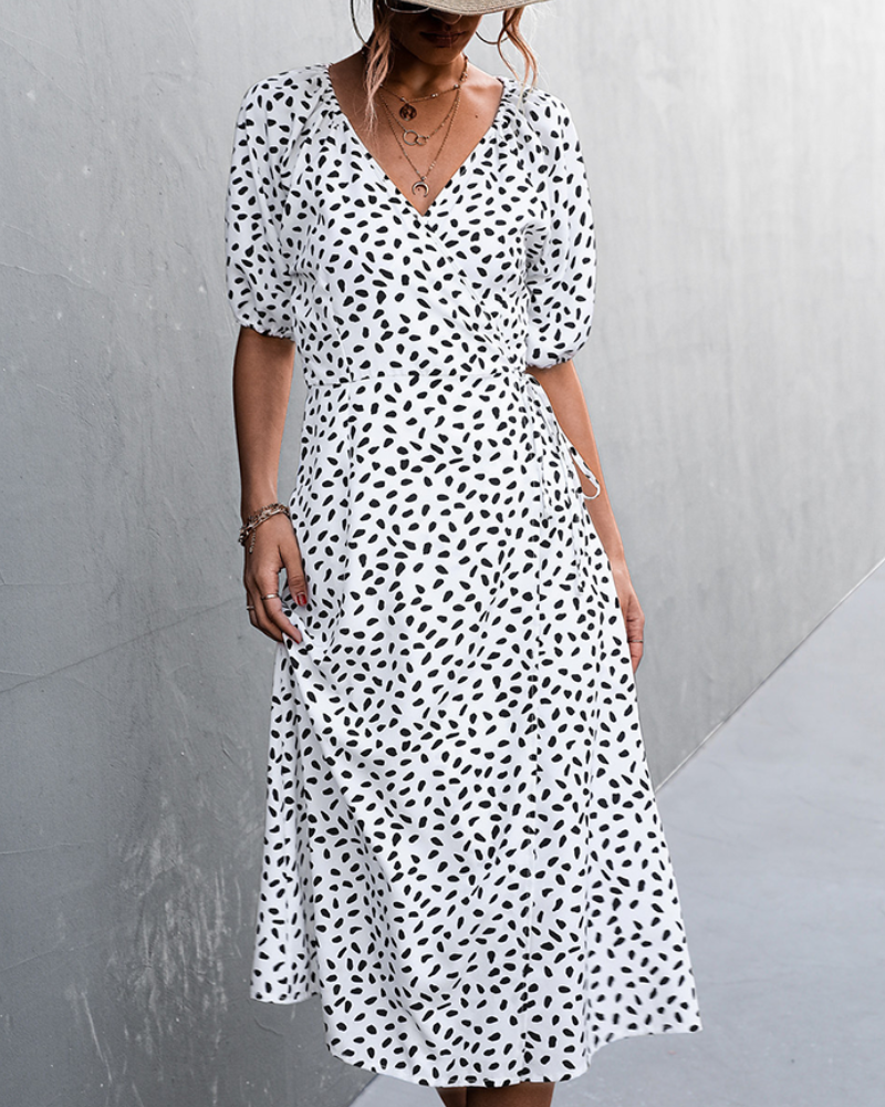 Aicelle - Elegante abito midi leopardato con scollo a V