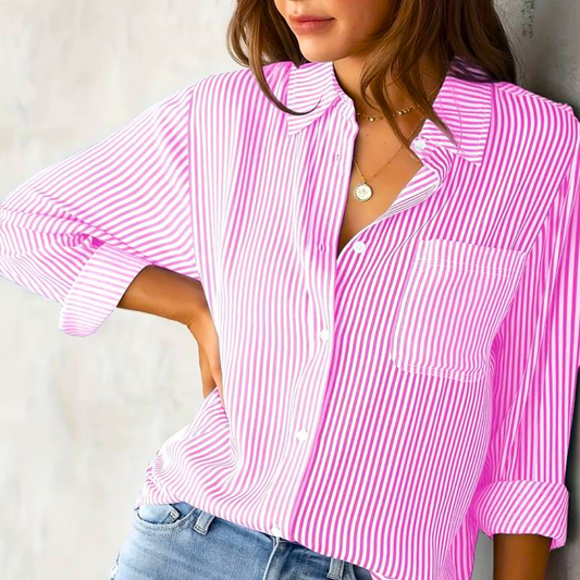 Nyanna - Elegante blusa polo a righe con bottoni