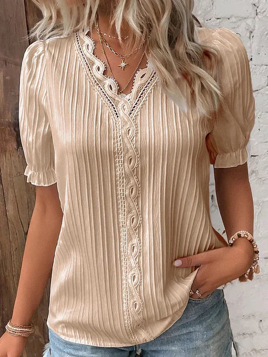 Rosemarie - Elegante Blusa a Maniche Corte con Collo a V