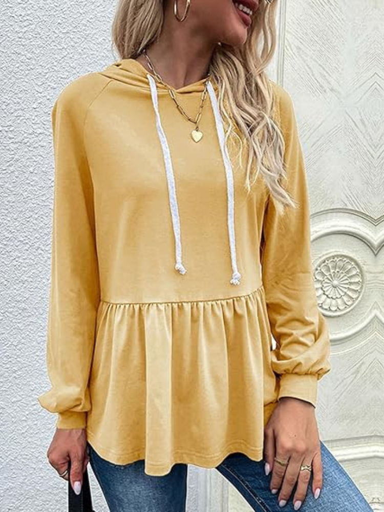 Nerida - Maglione casual con maniche lunghe, volant e cappuccio
