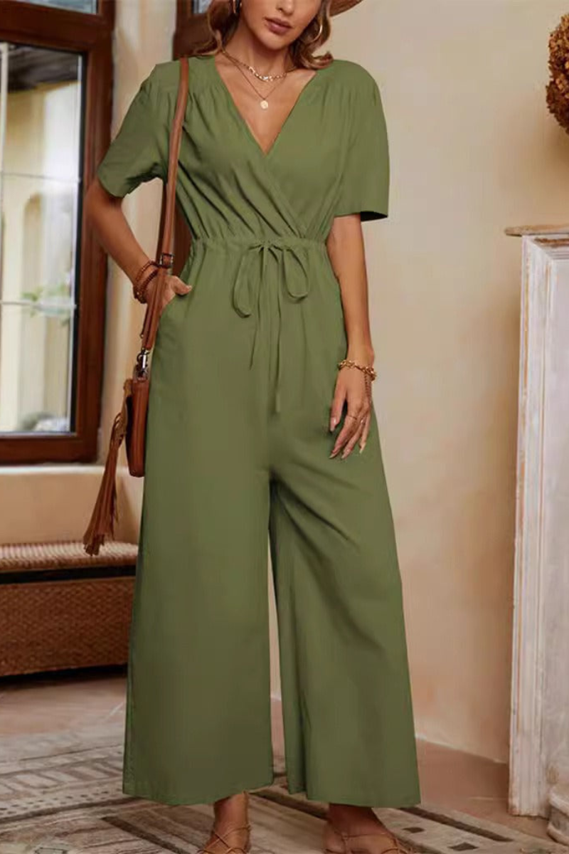 Brenna - Jumpsuit casual a maniche corte con scollo a V