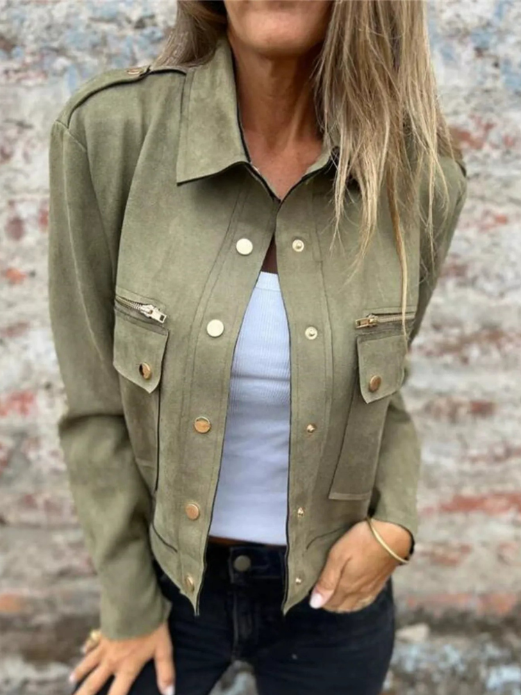 Kandace - Elegante giacca in camoscio con zip e tasche frontali
