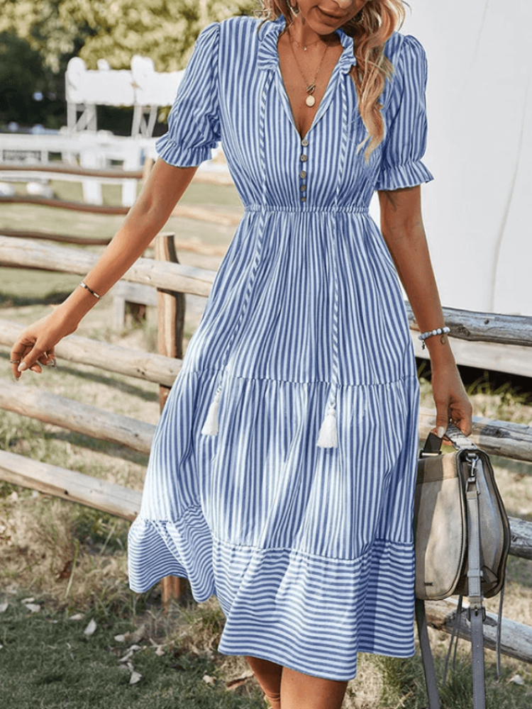 Pretzel - Abito midi casual a righe con gonna svasata