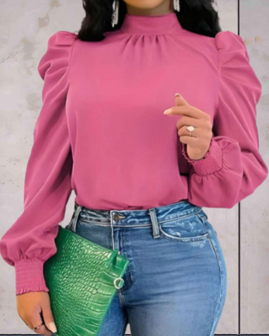 Miya - Elegante camicetta a collo alto e maniche lunghe