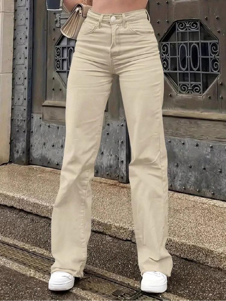 Elisse - Jeans casual a vita alta e gamba larga