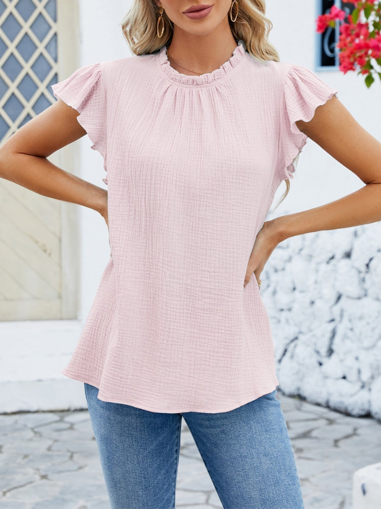 Hazel - Blusa elegante con maniche plissettate e volant