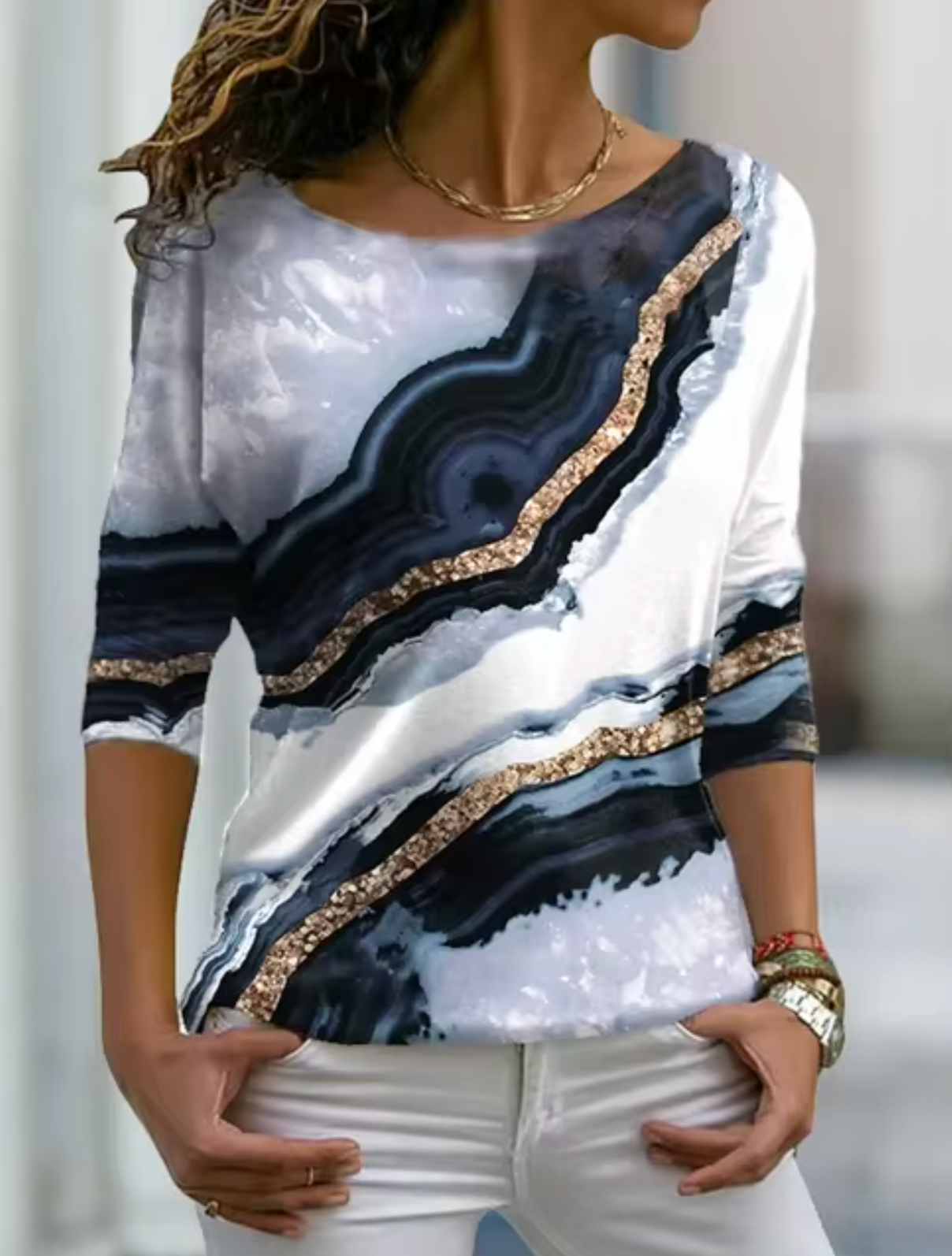 Aurelia - Elegante blusa con stampa marmorizzata